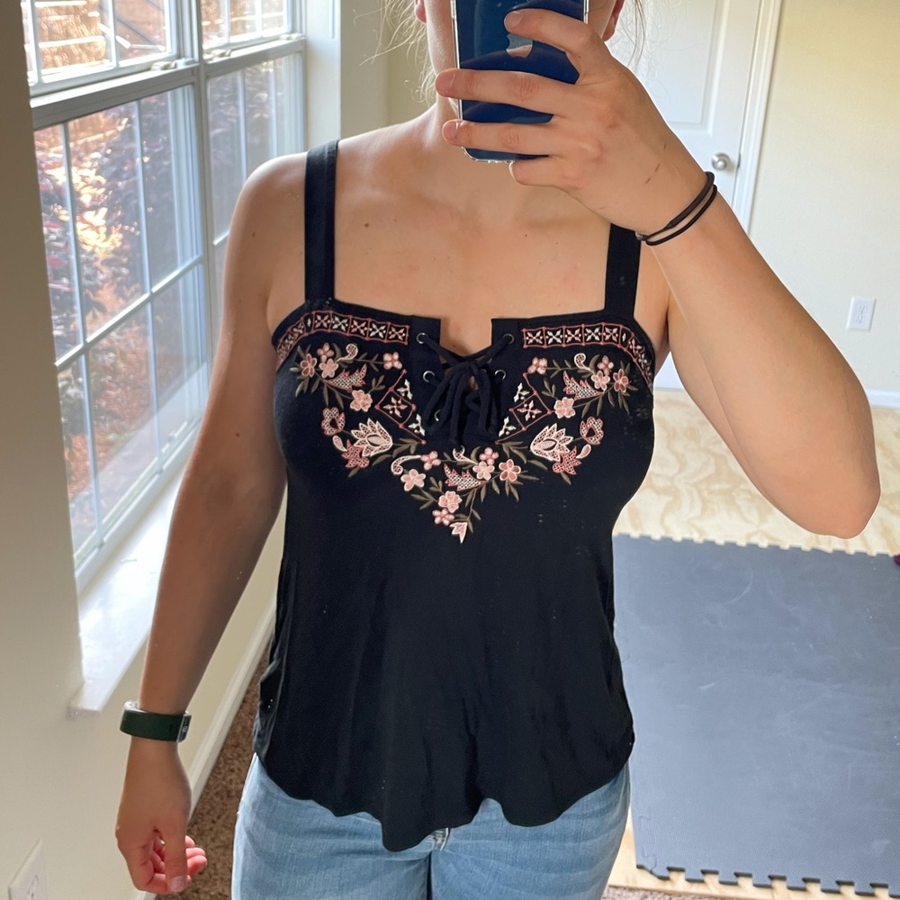 Super Soft American Eagle Embroidered Lace Up Tank